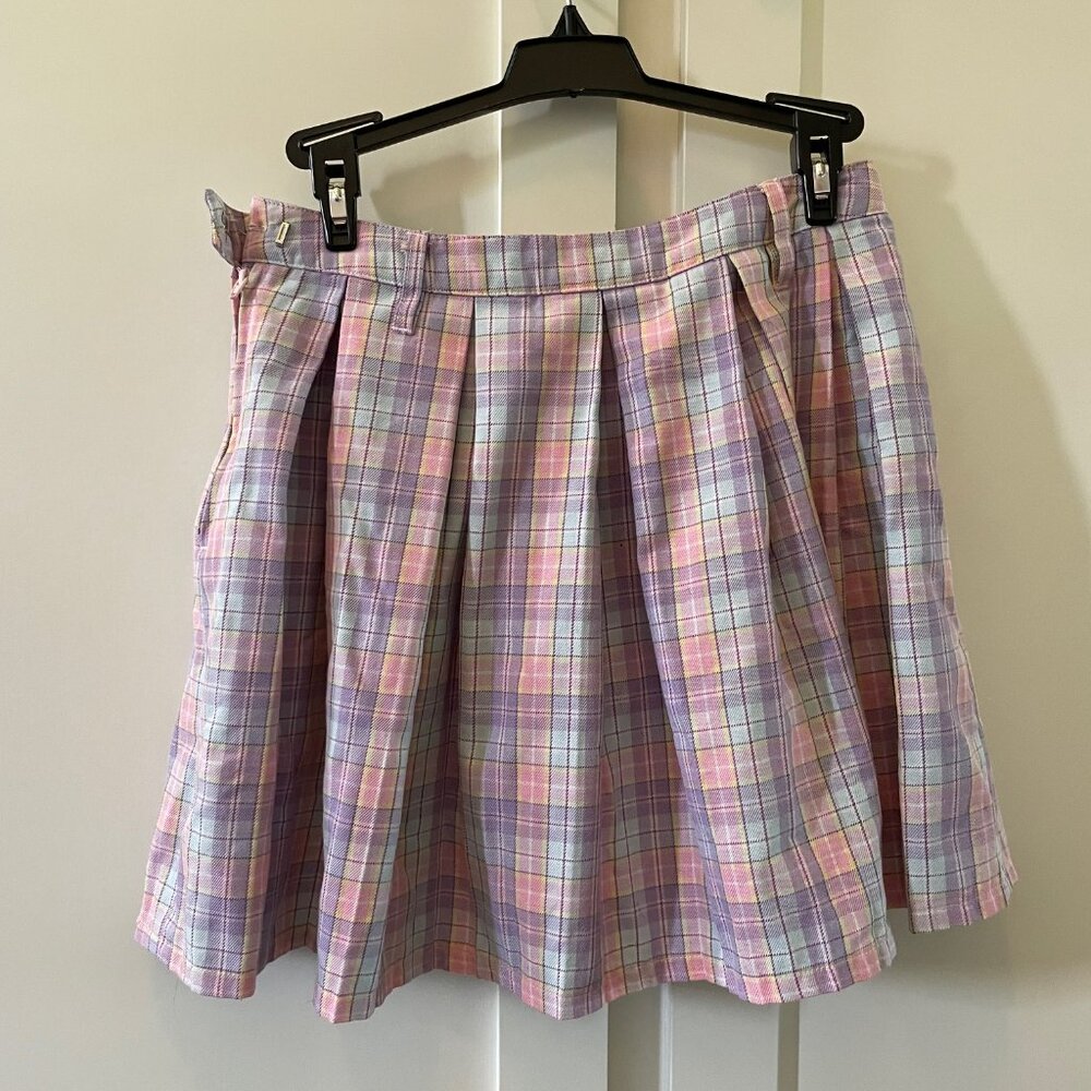 Sweet Society (Hot Topic) pastel pink and purple plaid pleated mini skirt Size S